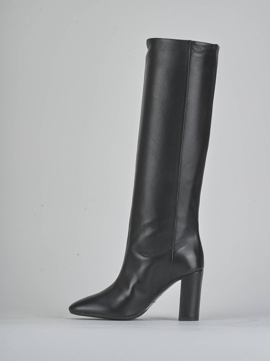 Botas de tacón alto tacón 5 cm negro cuero