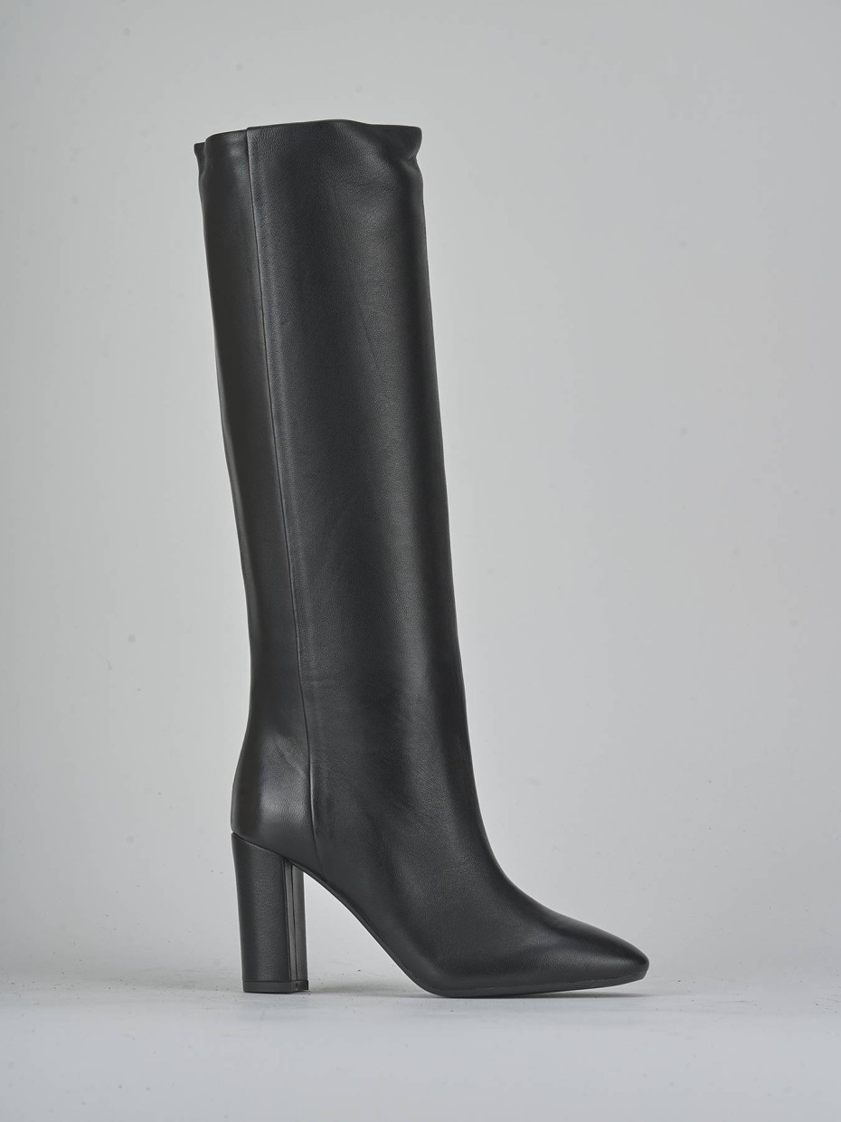 Botas de tacón alto tacón 5 cm negro cuero