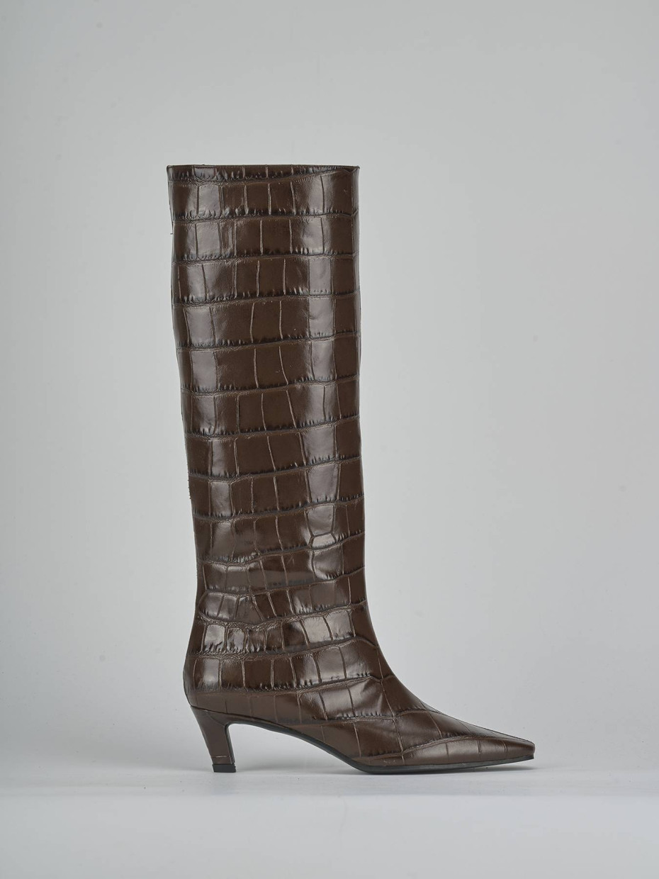 Botas de tacón alto tacón 5 cm marrón oscuro efecto coco