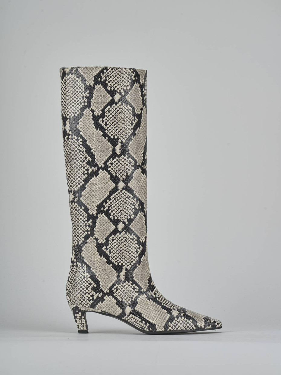 Botas de tacón alto tacón 5 cm beis pitón