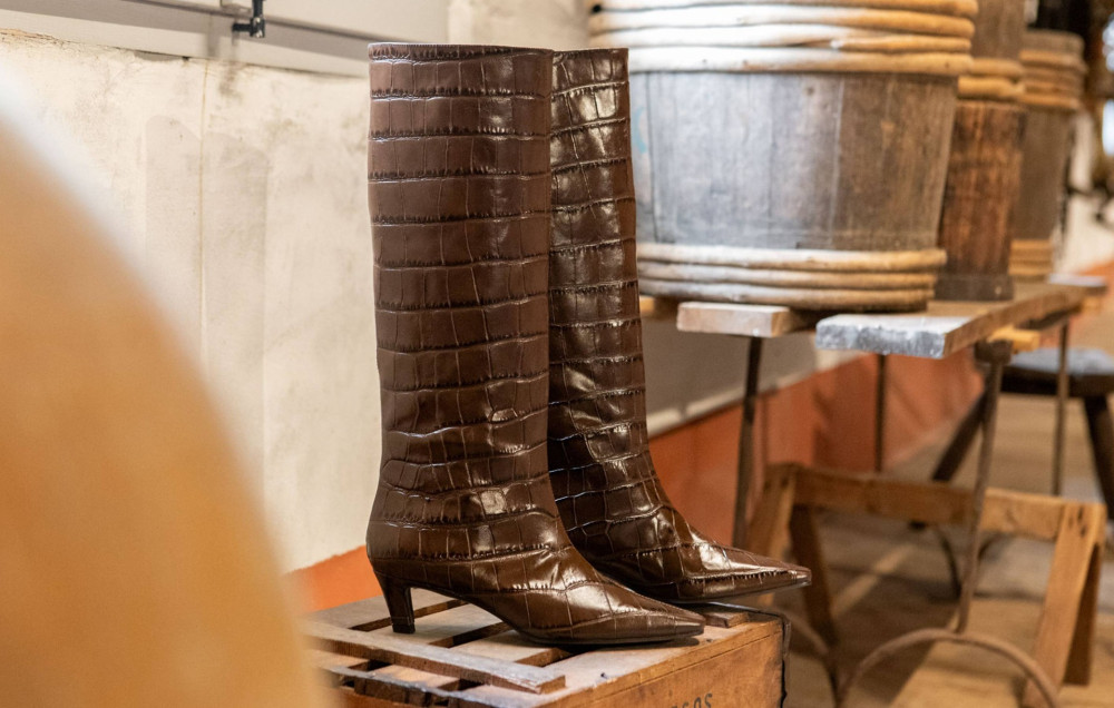 Botas de tacón alto tacón 5 cm marrón oscuro efecto coco