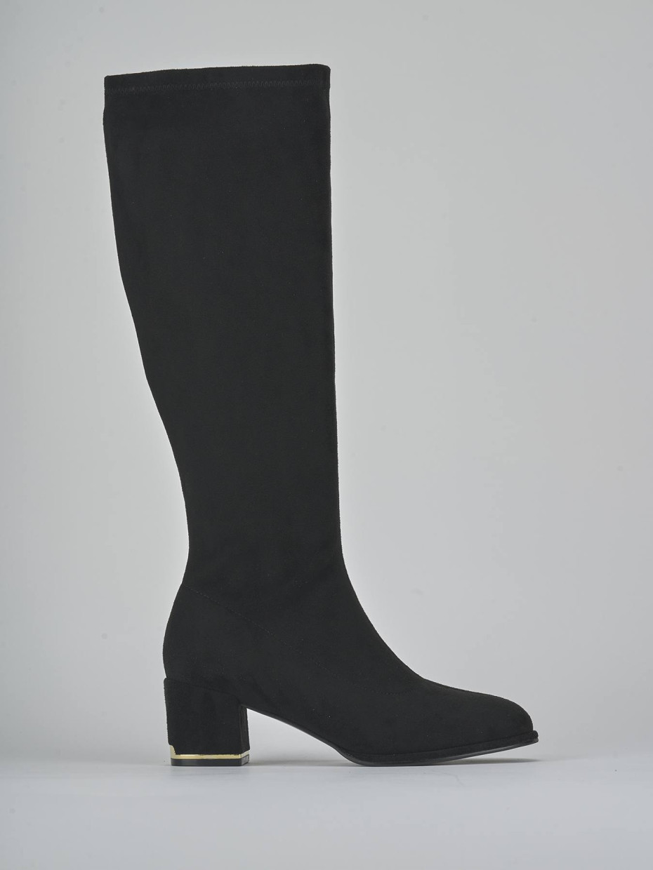 Botas de tacón alto tacón 5 cm negro camoscio sostenible