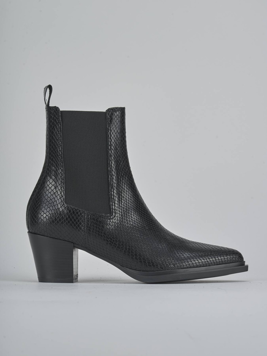 Botines de tacón alto tacón 6 cm negro pitón