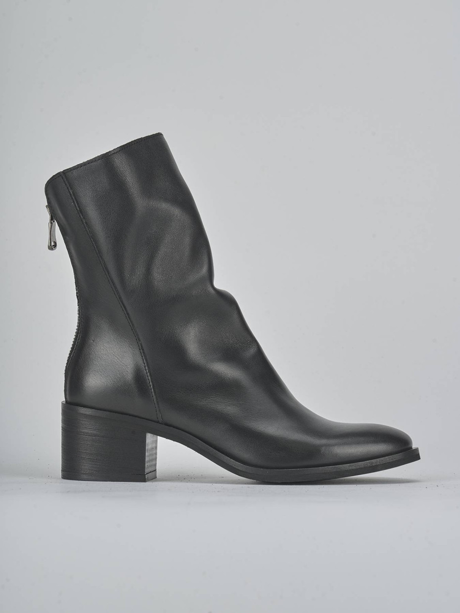 Botines de tacón alto tacón 5 cm negro cuero