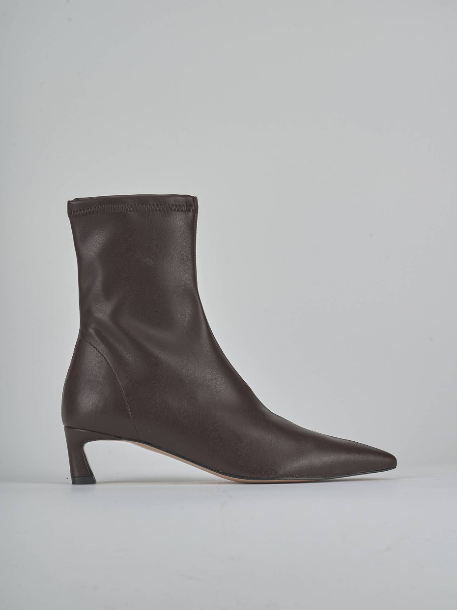 Botines de tacón alto tacón 5 cm marrón oscuro cuero
