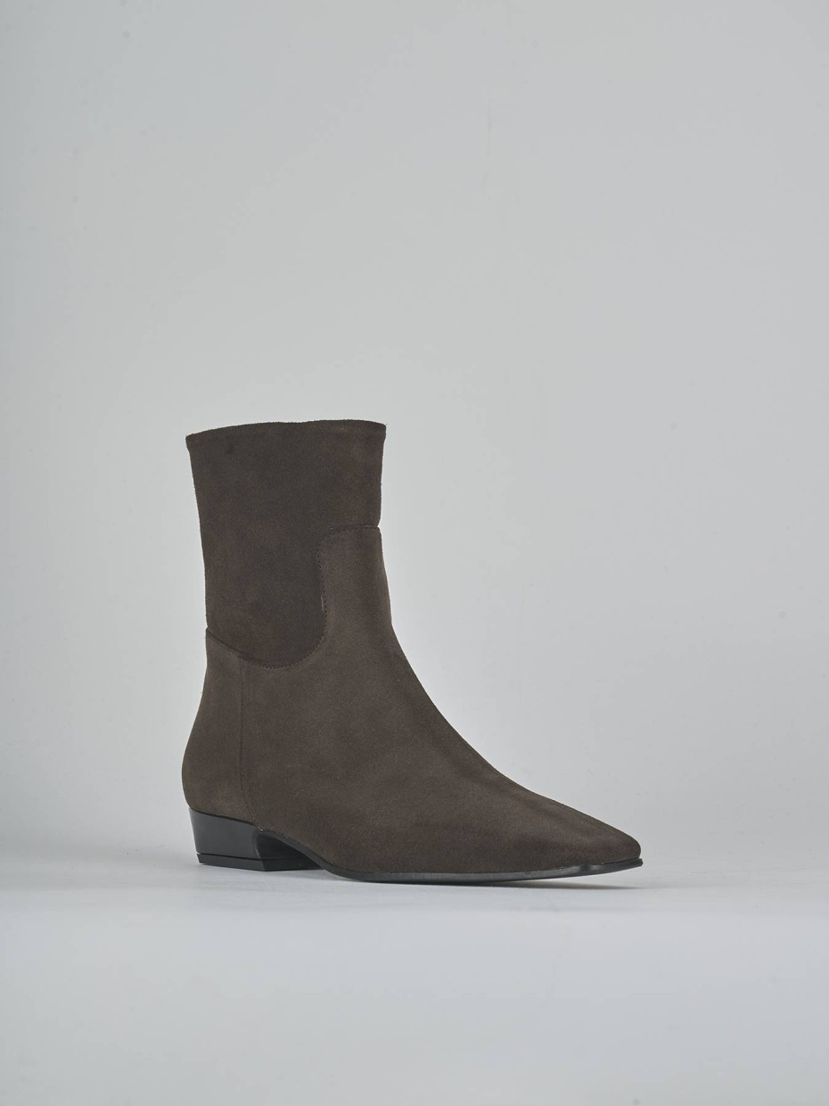 Botines de tacón bajo tacón 3 cm marrón oscuro ante