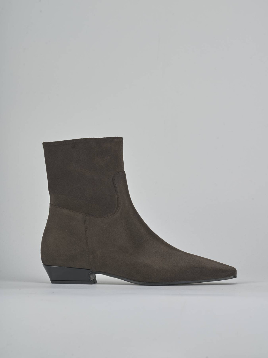 Botines de tacón bajo tacón 3 cm marrón oscuro ante