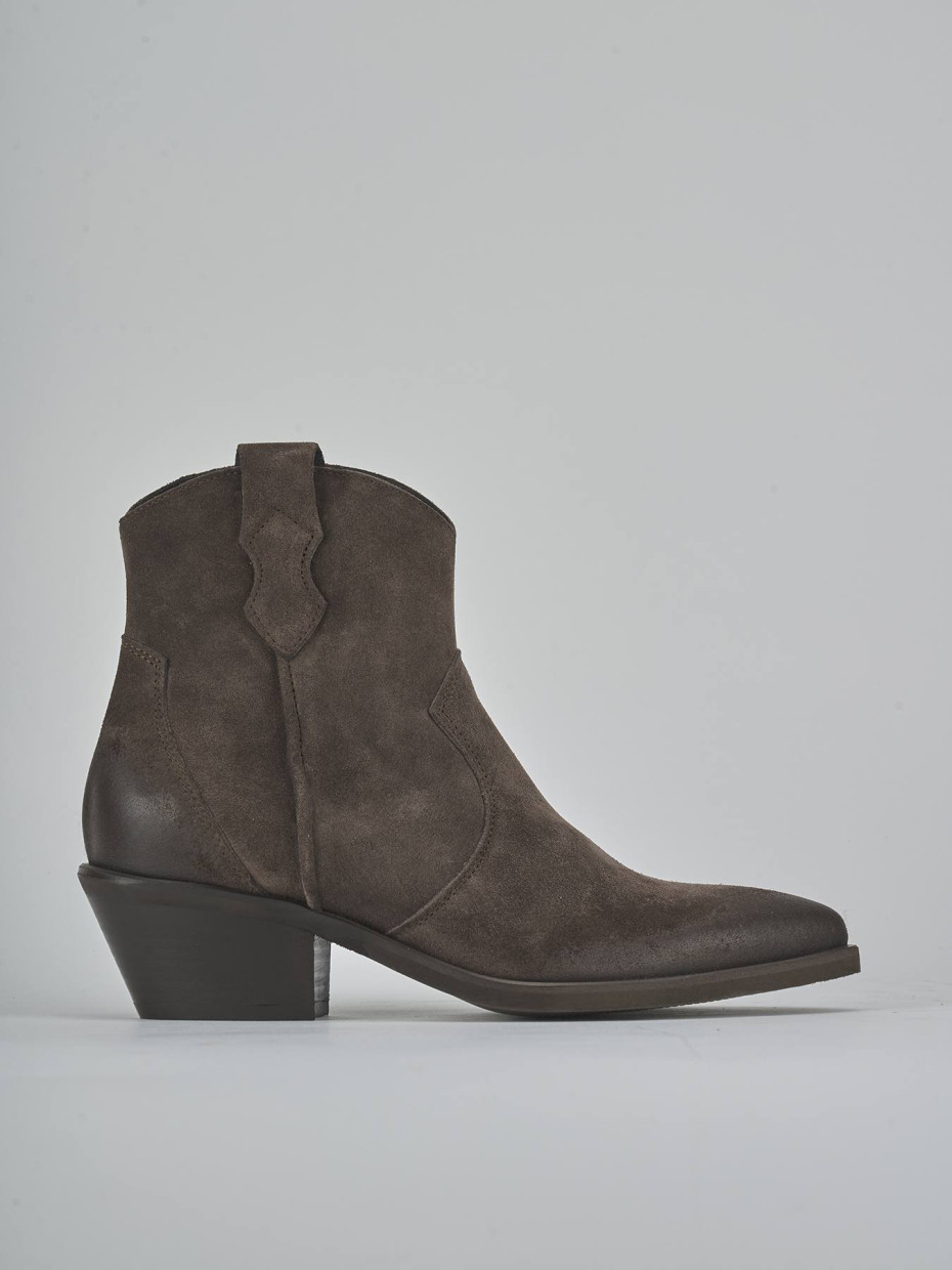Botines de tacón bajo tacón 4 cm marrón oscuro ante