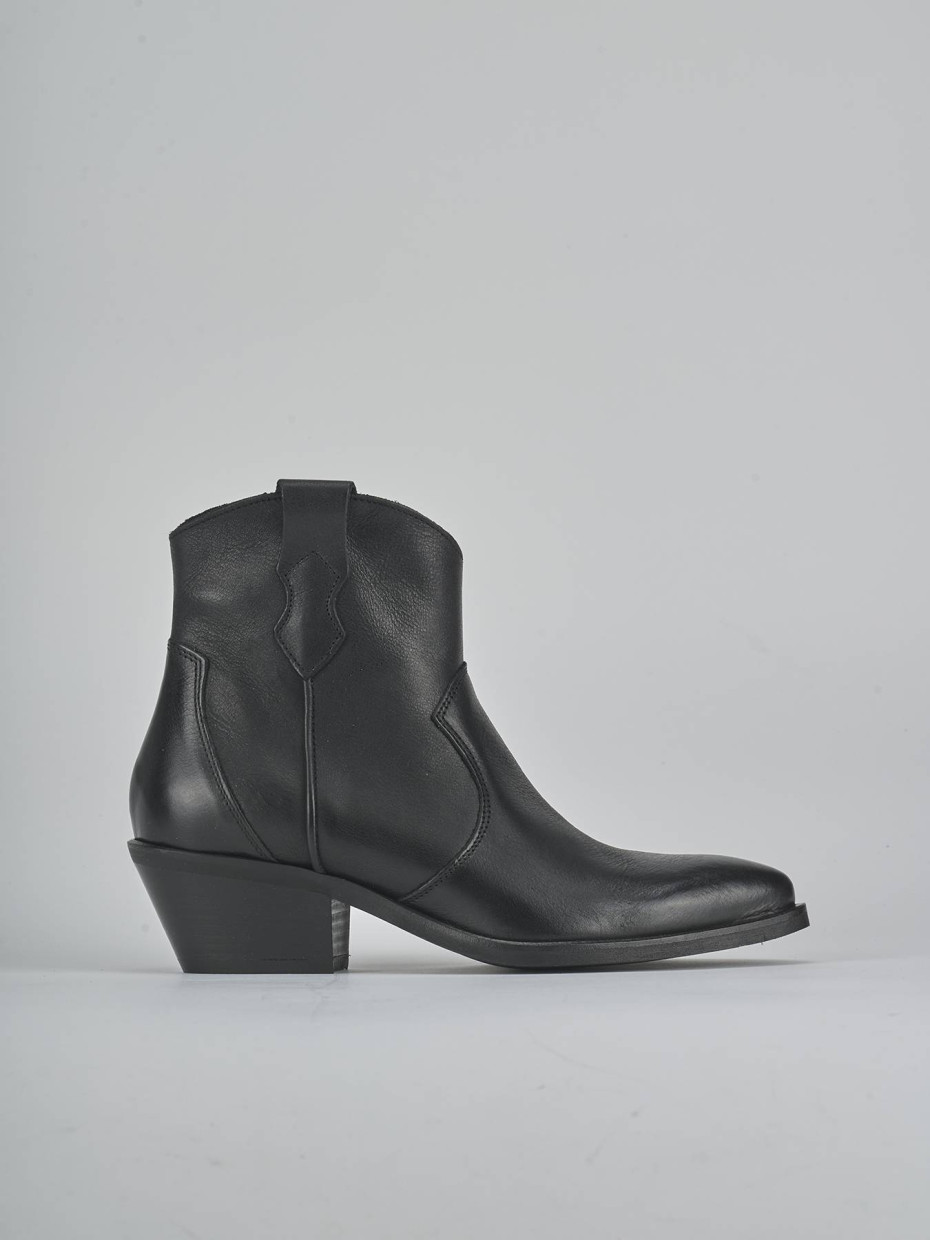 Botines de tacón bajo tacón 4 cm negro cuero