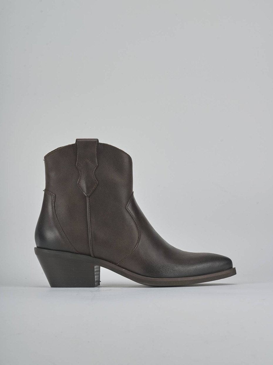 Botines de tacón bajo tacón 4 cm marrón oscuro cuero