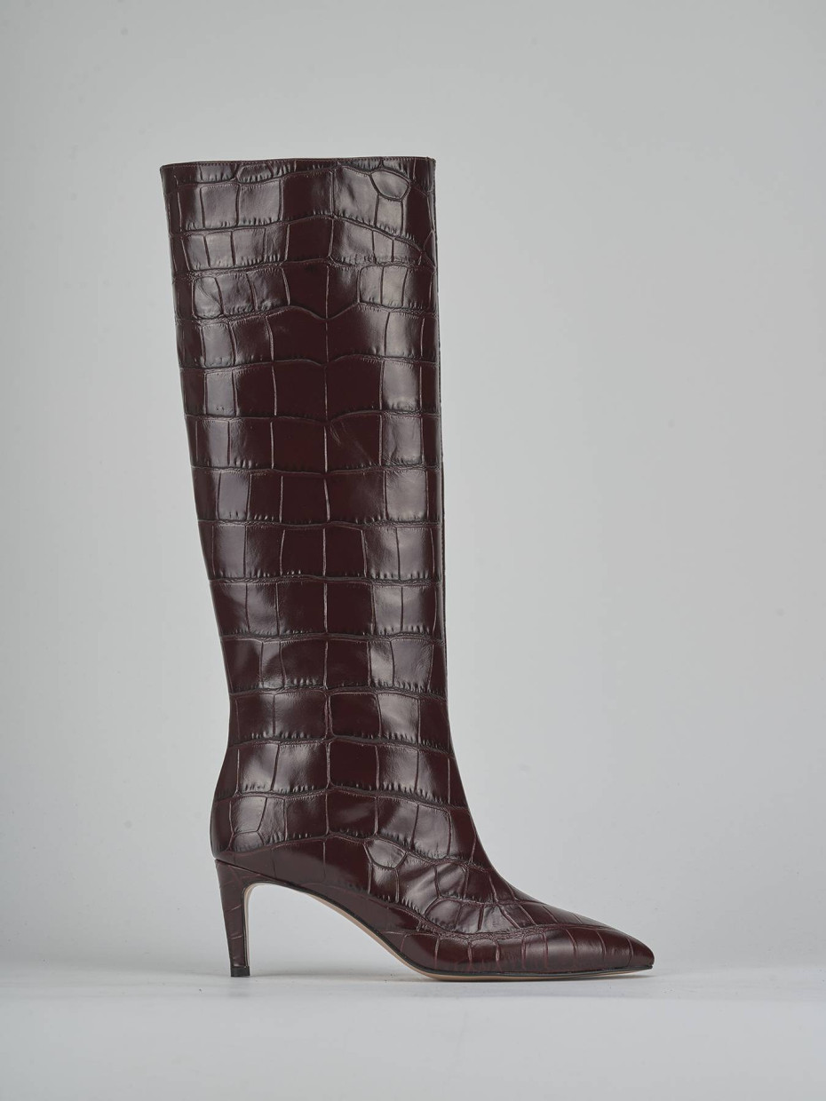 Botas de tacón alto tacón 7 cm burdeos efecto coco