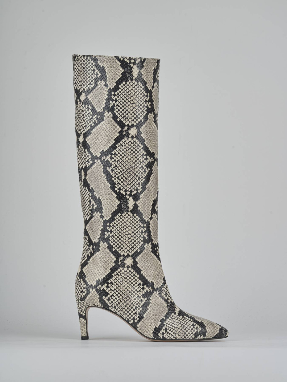 Botas de tacón alto tacón 7 cm beis pitón