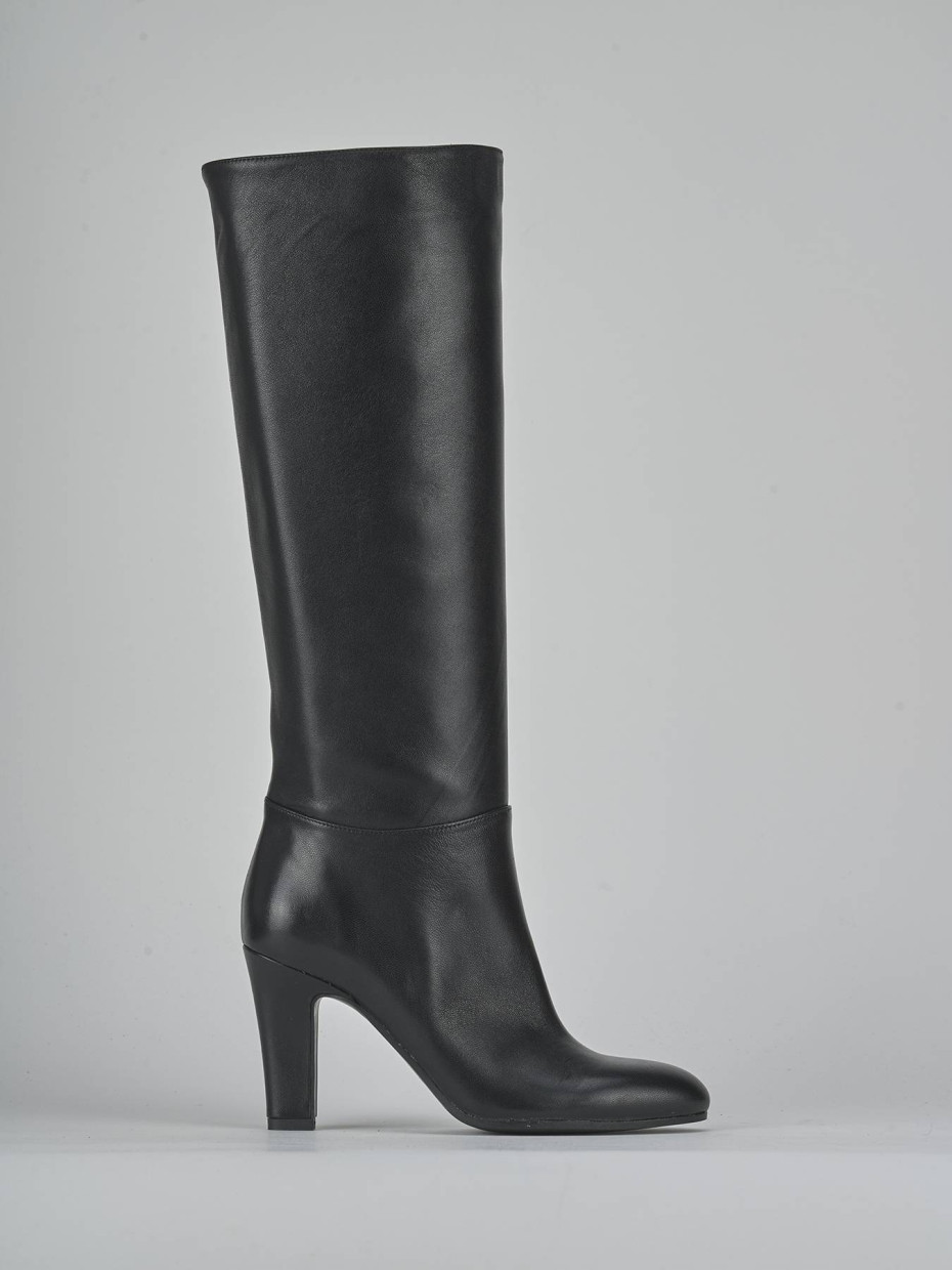 Botas de tacón alto tacón 9 cm negro cuero