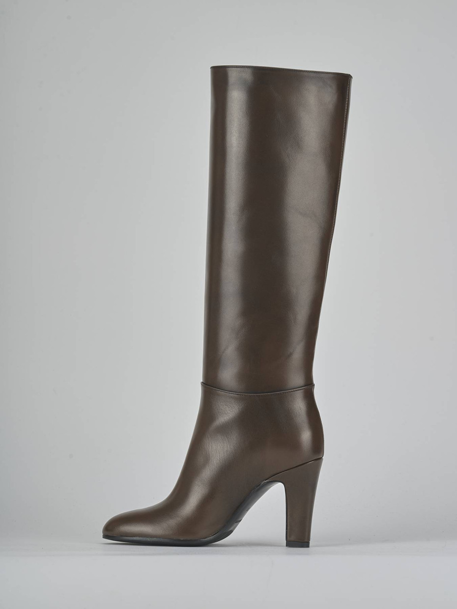 Botas de tacón alto tacón 9 cm marrón oscuro cuero