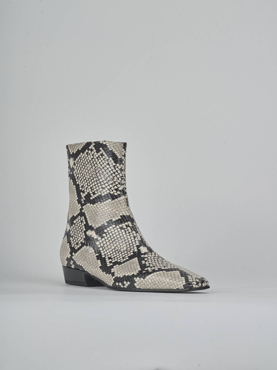 Botines de tacón bajo tacón 3 cm beis pitón