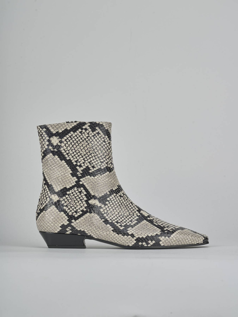 Botines de tacón bajo tacón 3 cm beis pitón