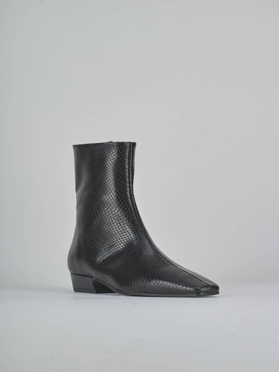 Botines de tacón bajo tacón 3 cm negro pitón