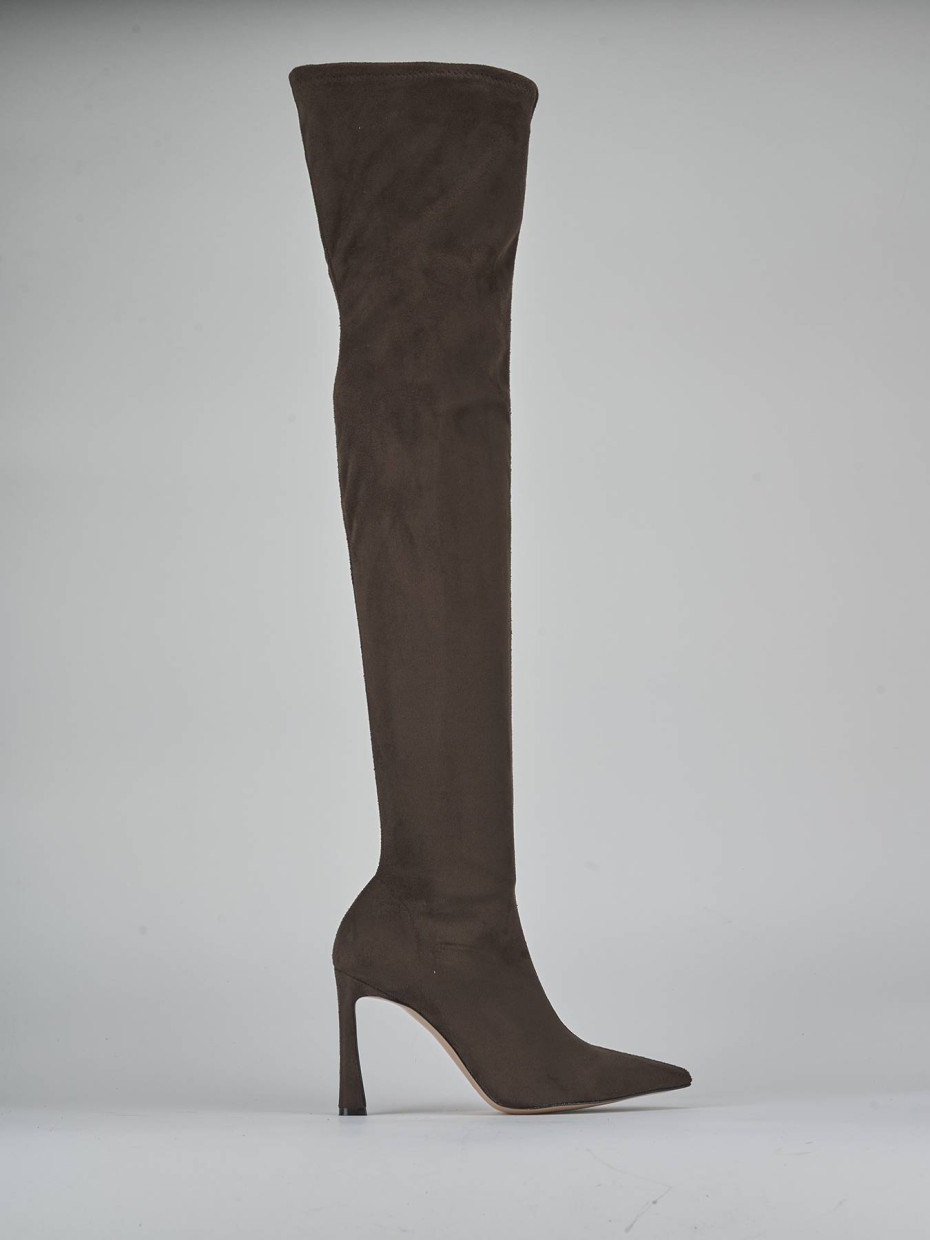 Botas de tacón alto tacón 9 cm marrón oscuro ante