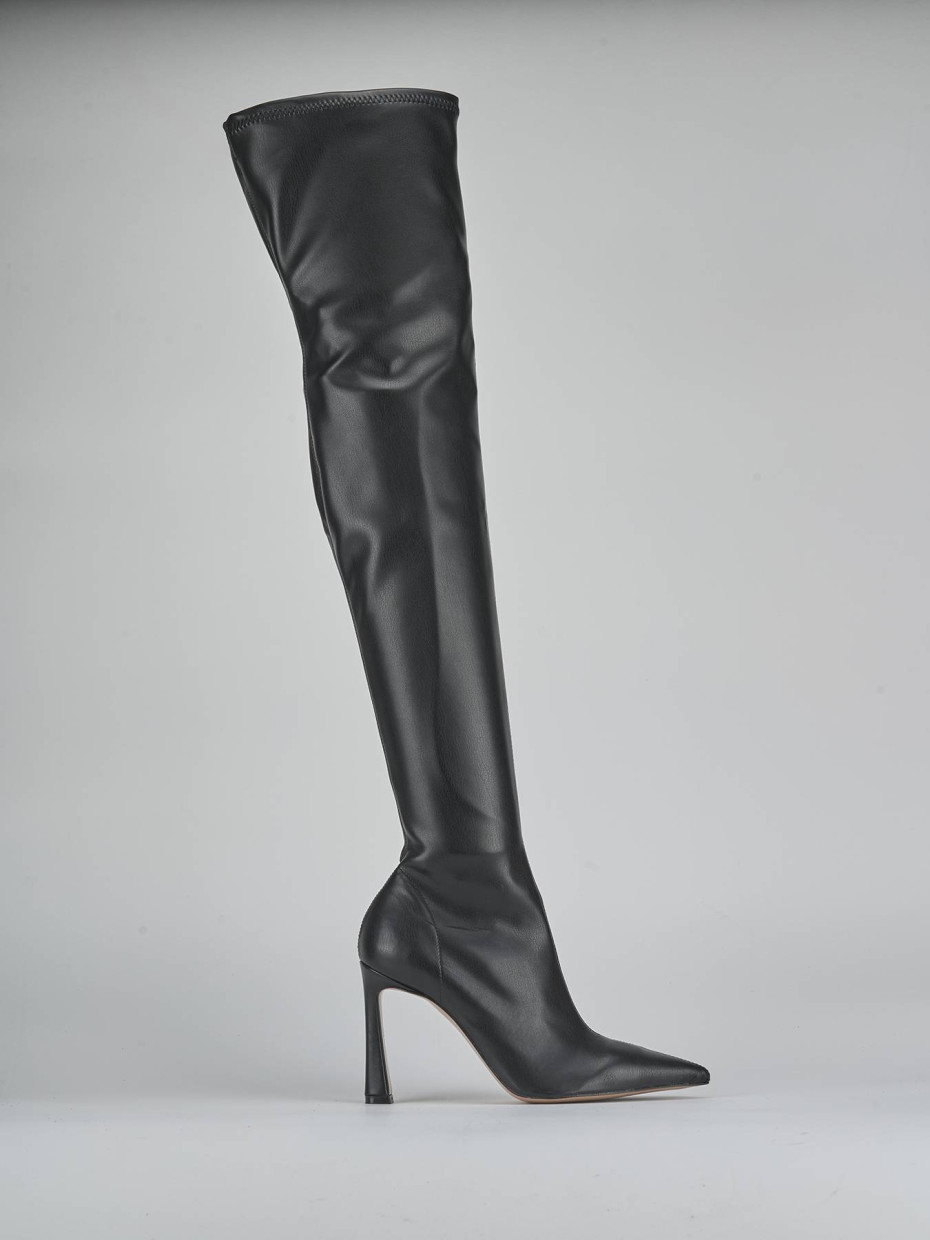 Botas de tacón alto tacón 9 cm negro cuero