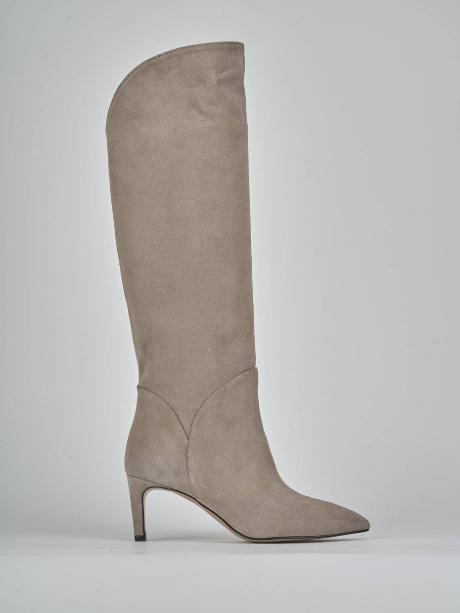 Stivali tacco 7cm camoscio beige