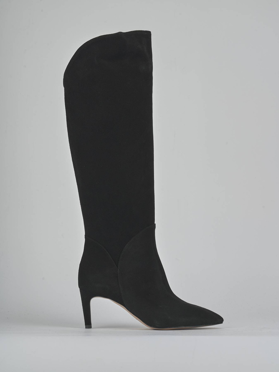 High heel boots heel 7 cm black suede