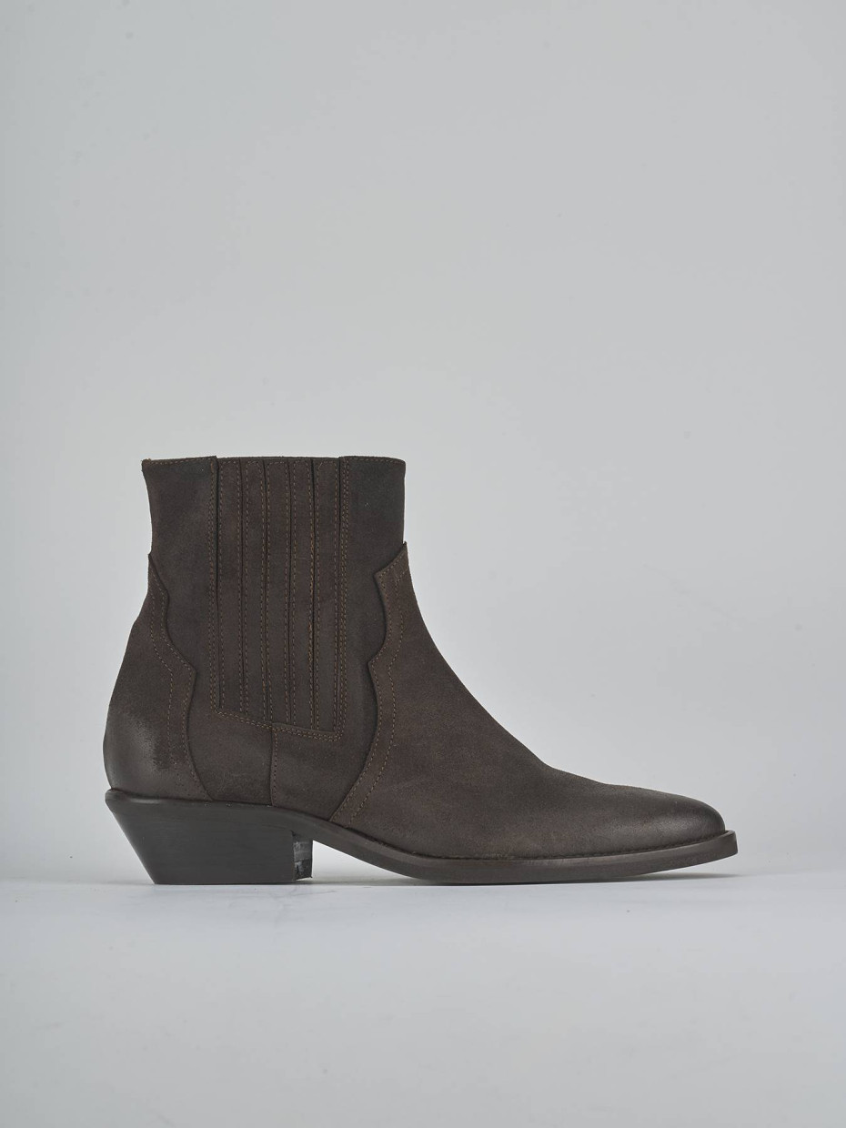 Botines de tacón bajo tacón 4 cm marrón oscuro ante