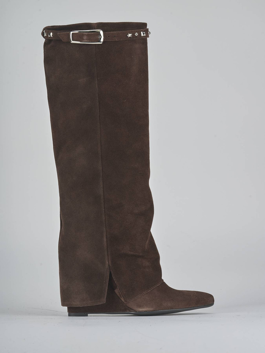 Botas de tacón alto tacón 10 cm marrón oscuro ante