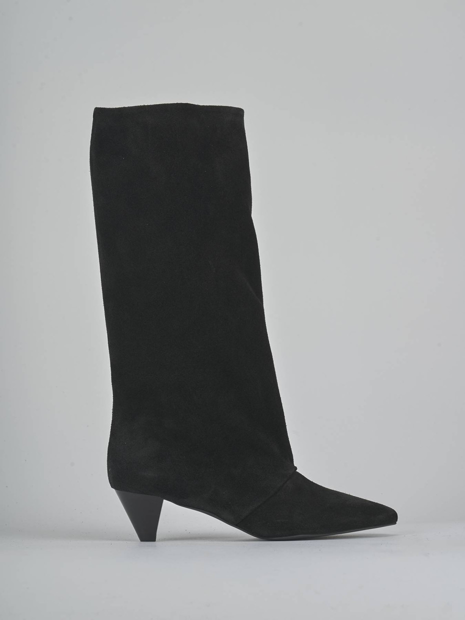 Botas de tacón bajo tacón 4 cm negro ante