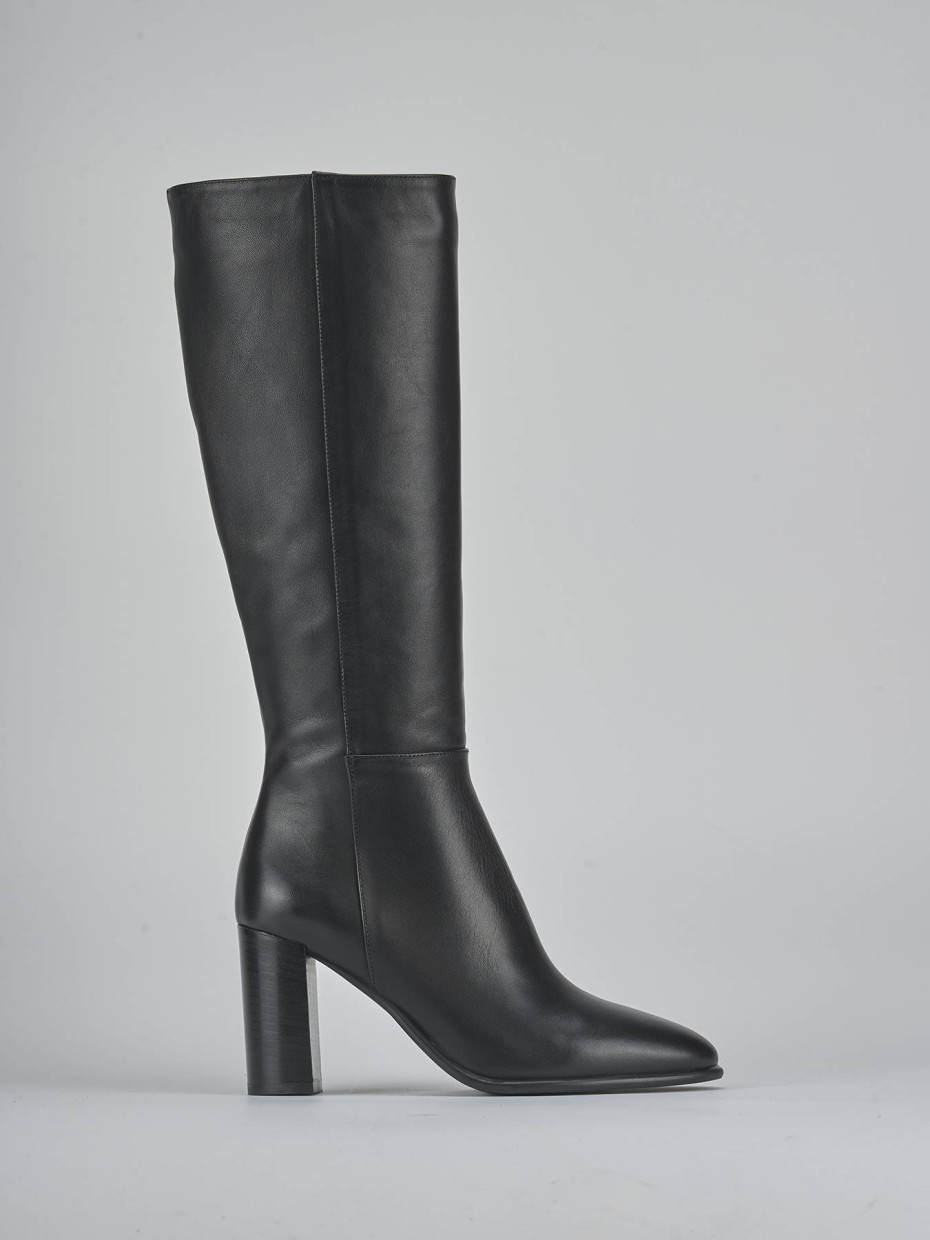 Botas de tacón alto tacón 9 cm negro cuero