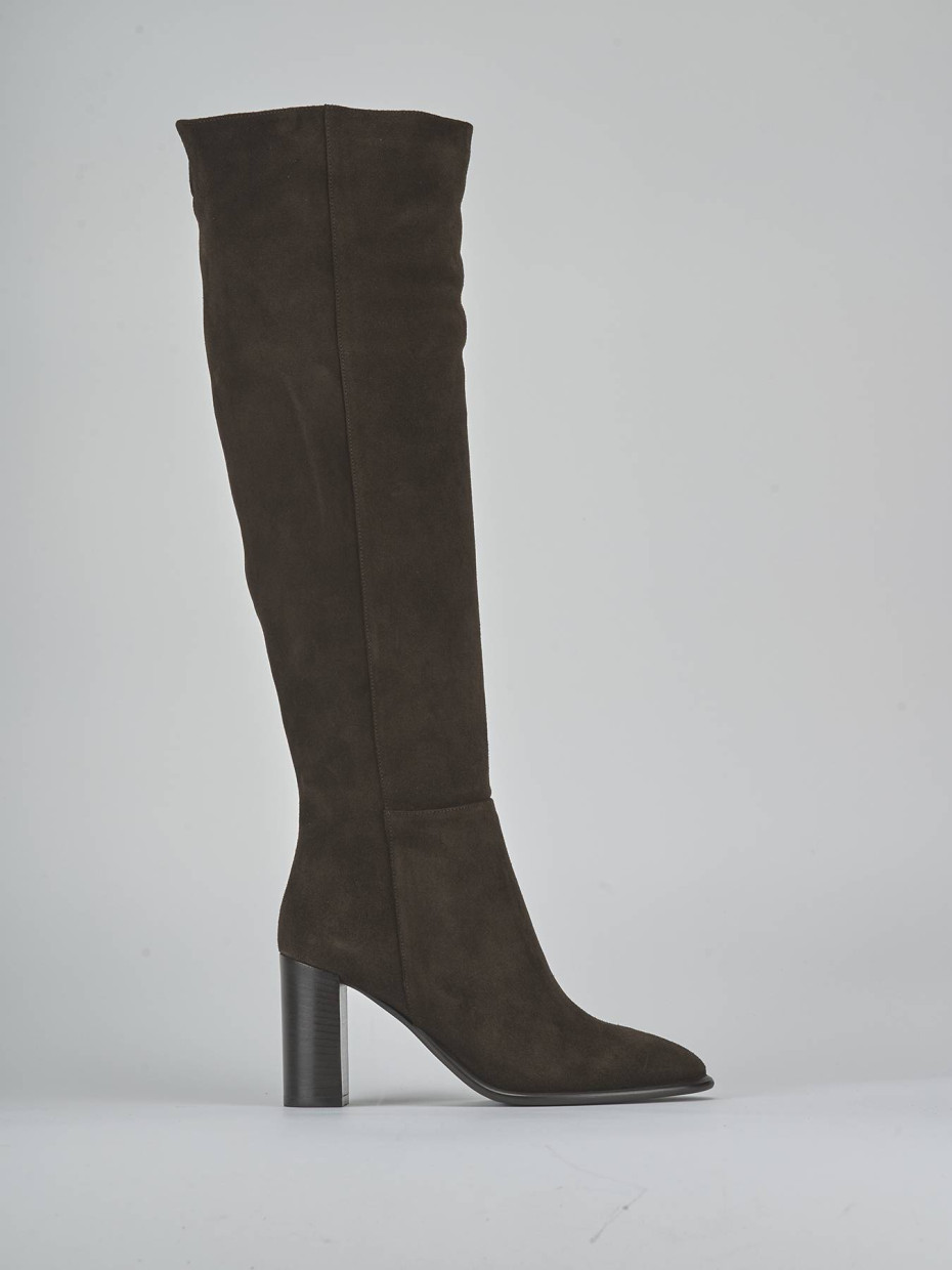 Botas de tacón alto tacón 9 cm marrón oscuro ante