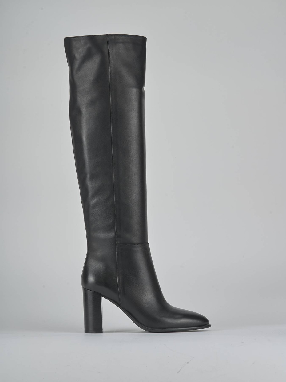 Botas de tacón alto tacón 9 cm negro cuero