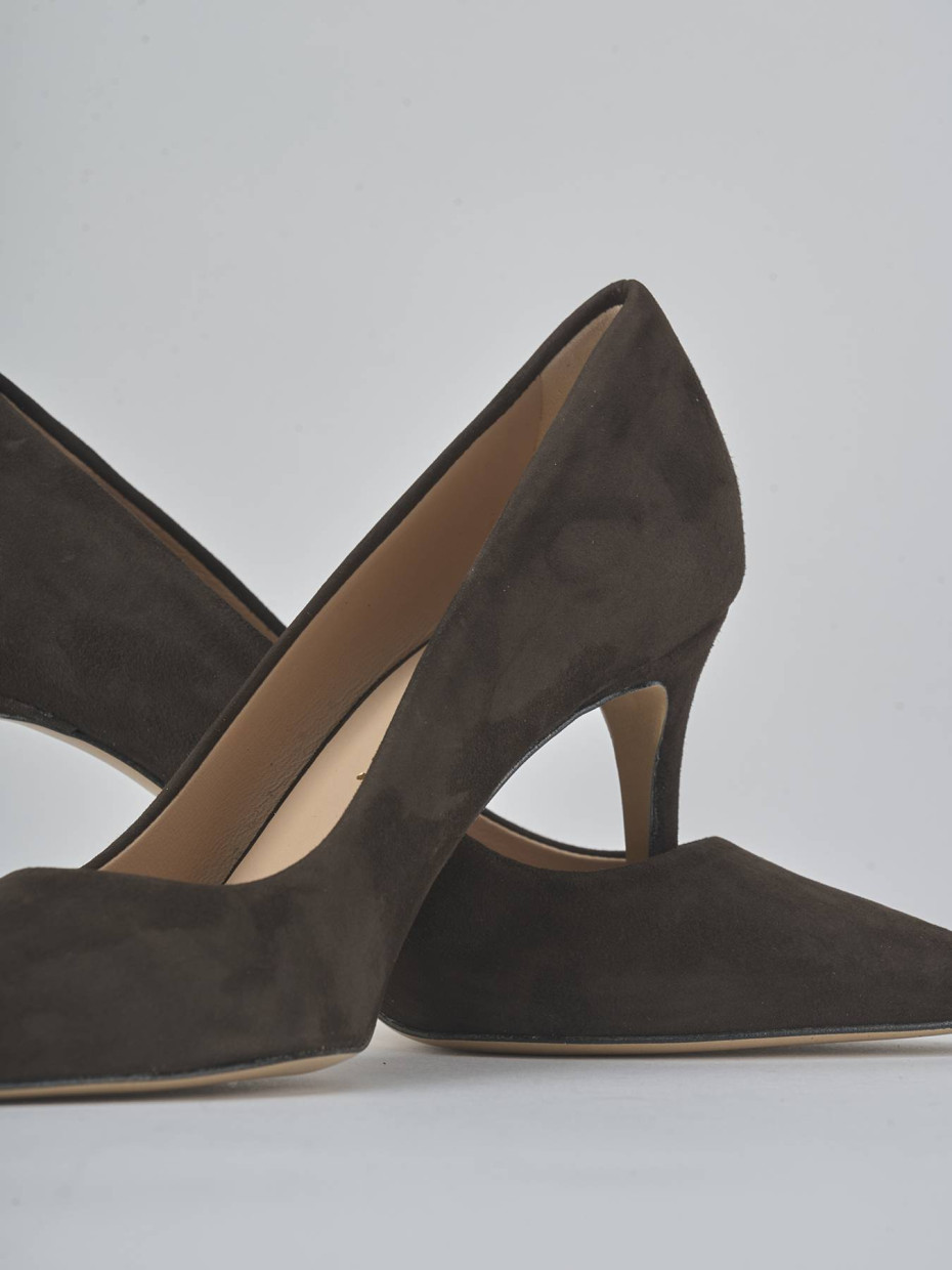 Zapatos de salón tacón 7 cm marrón oscuro ante