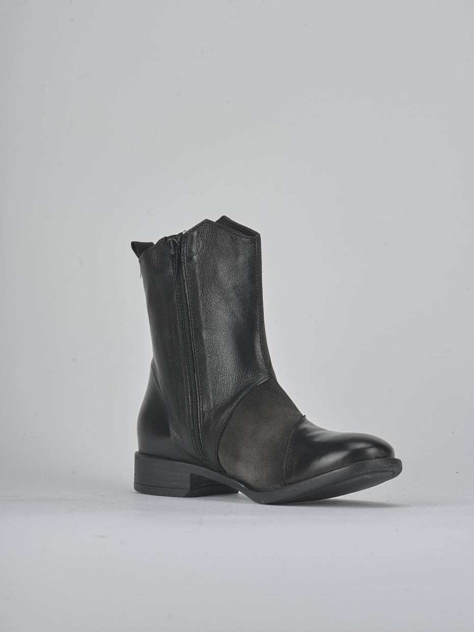 Botines de tacón bajo tacón 2 cm negro cuero