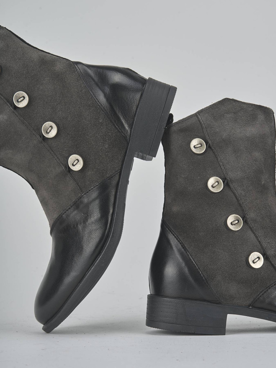 Botines de tacón bajo tacón 2 cm negro cuero