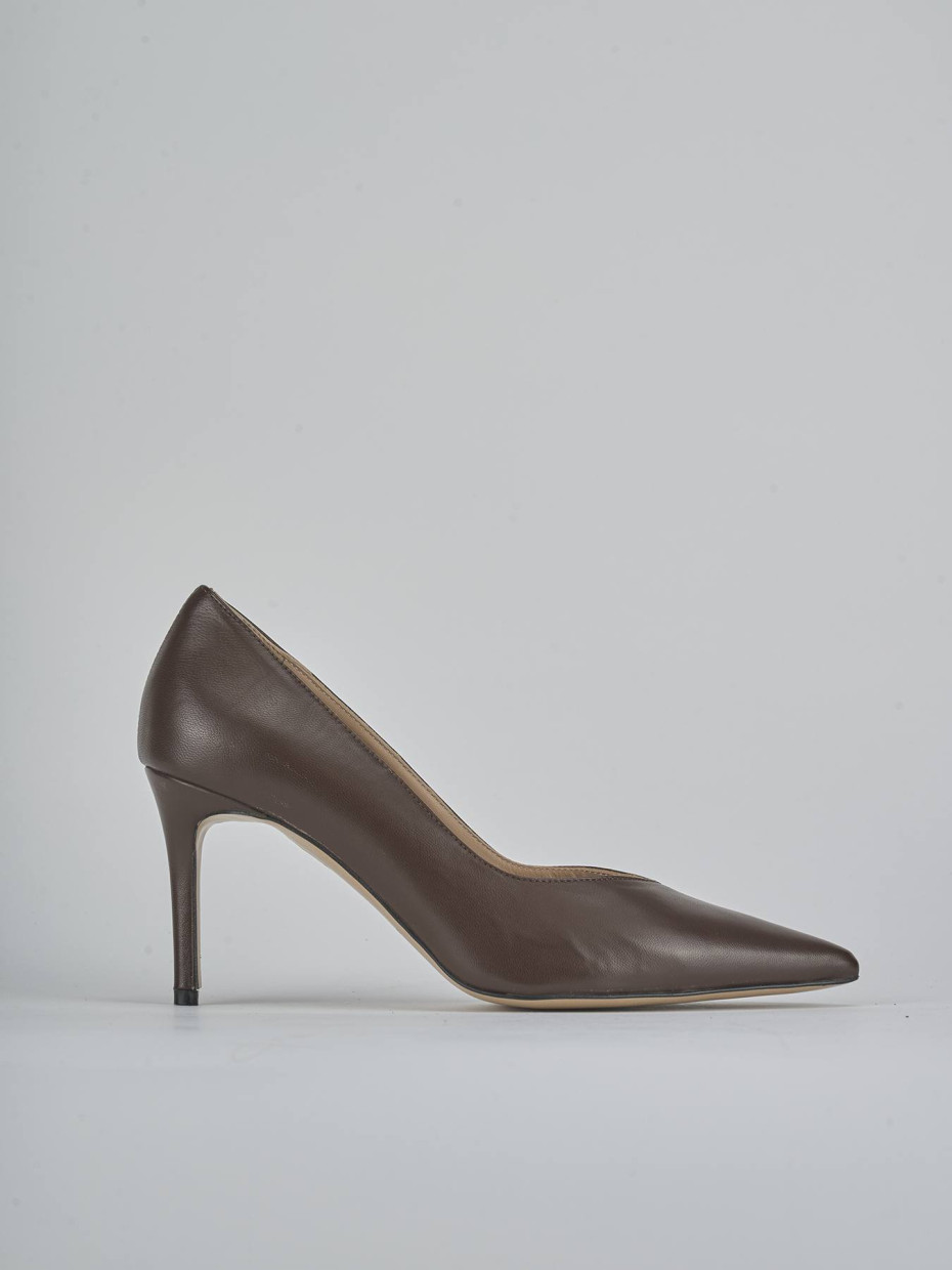 Zapatos de salón tacón 7 cm marrón oscuro cuero