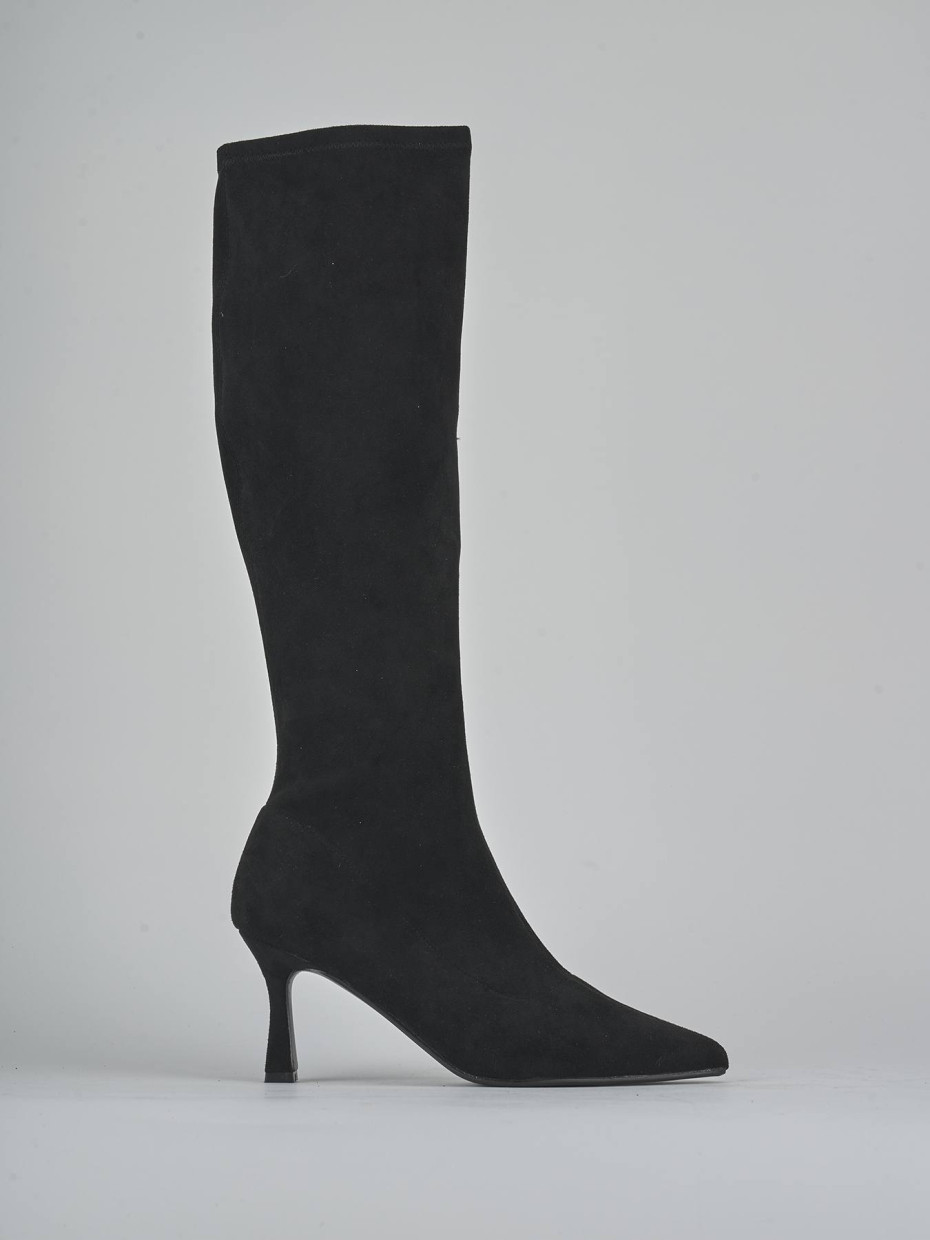 Botas de tacón alto tacón 7 cm negro camoscio sostenible