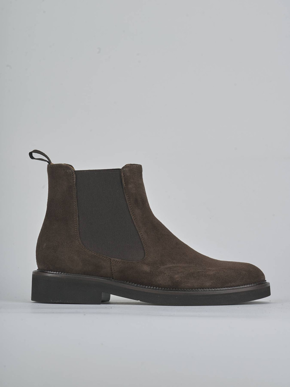 Botines de tacón bajo tacón 2 cm marrón oscuro ante