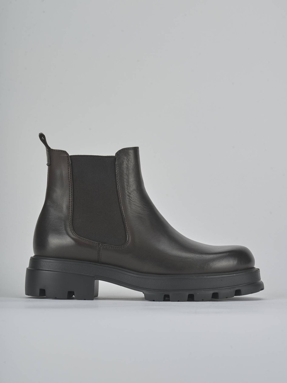 Botines de tacón bajo tacón 2 cm marrón oscuro cuero