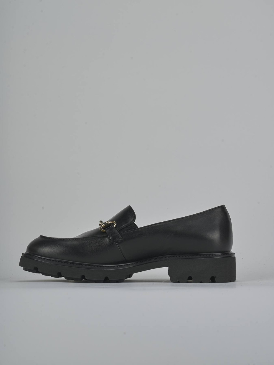 Mocasines tacón 2 cm negro cuero