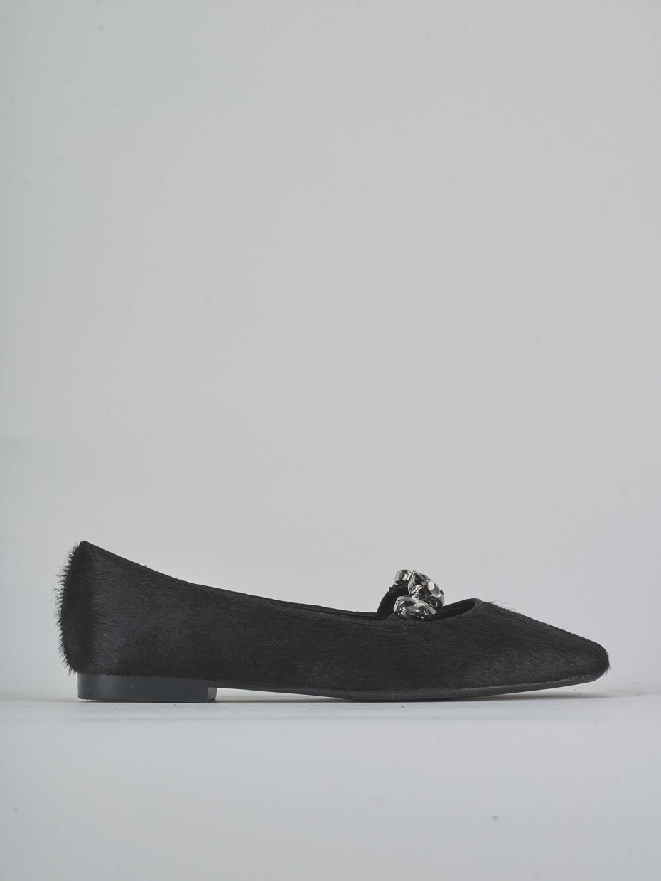Bailarinas tacón 1 cm negro cuero de vaca con pelo