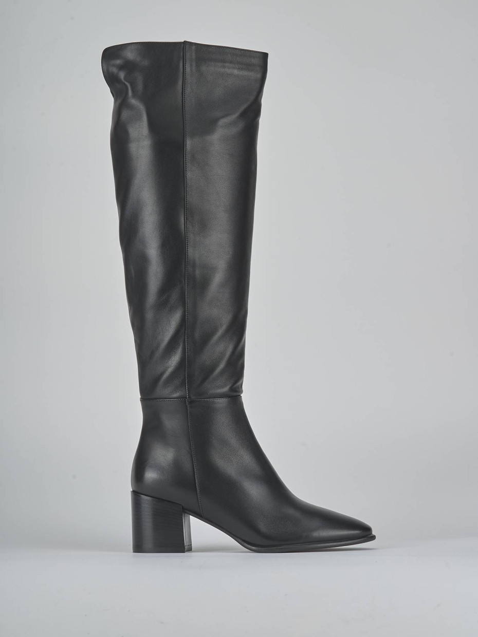 Botas de tacón alto tacón 6 cm negro cuero
