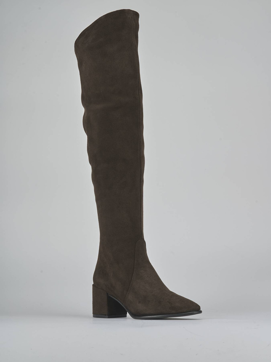Botas de tacón alto tacón 6 cm marrón oscuro ante