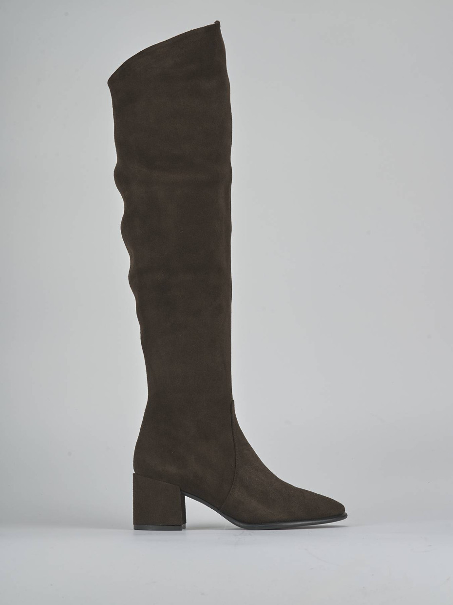 Botas de tacón alto tacón 6 cm marrón oscuro ante