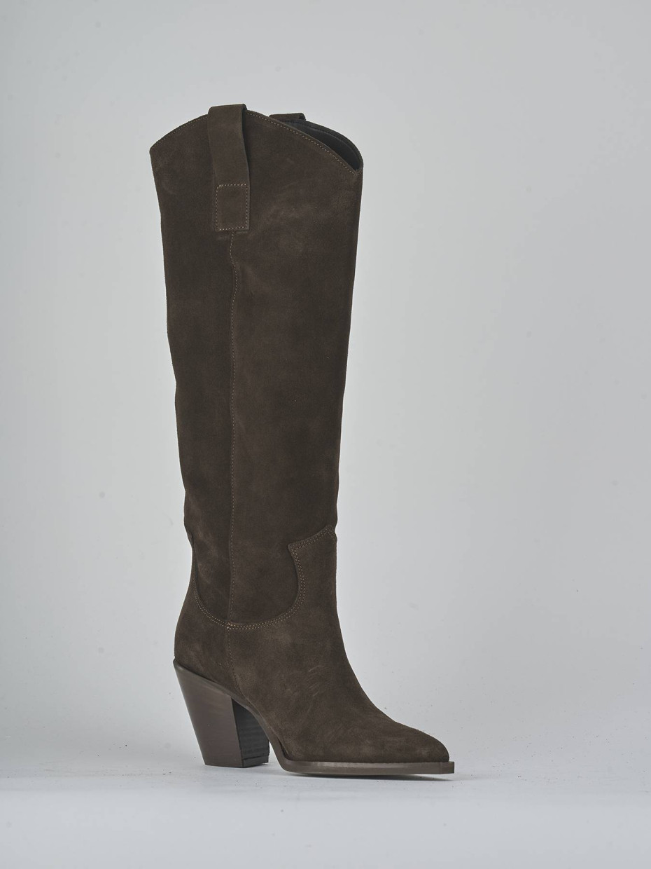 High heel boots heel 6 cm dark brown suede