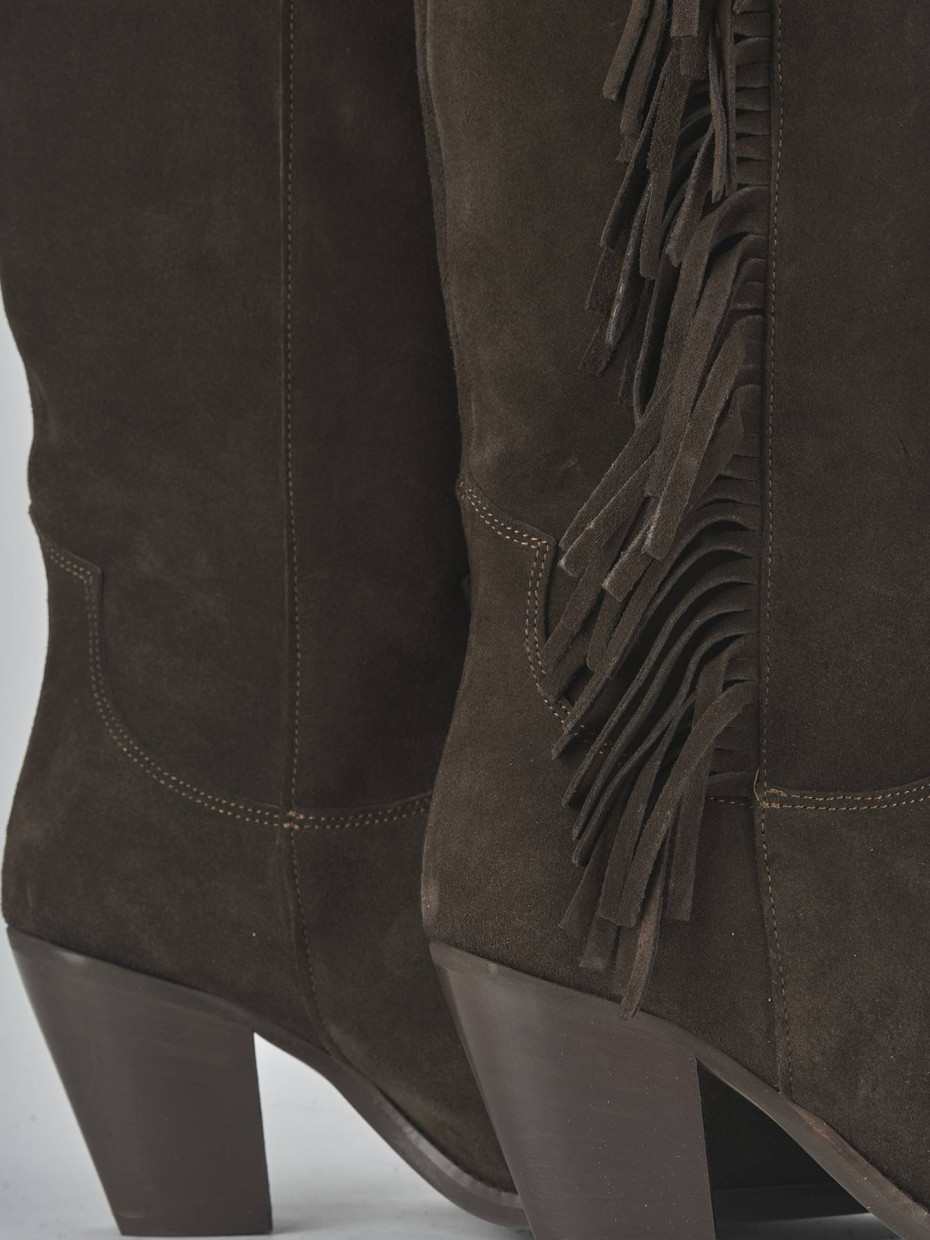 High heel boots heel 6 cm dark brown suede