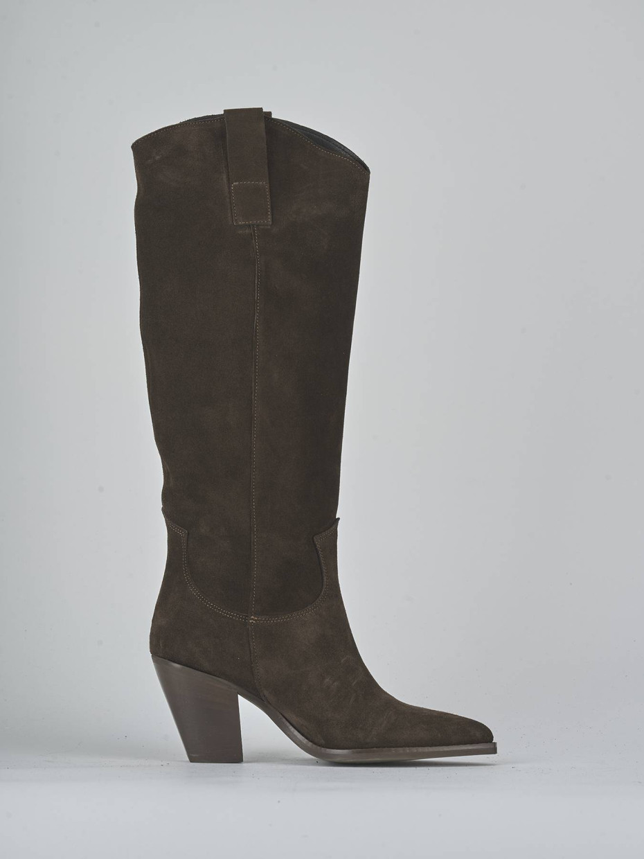 High heel boots heel 6 cm dark brown suede