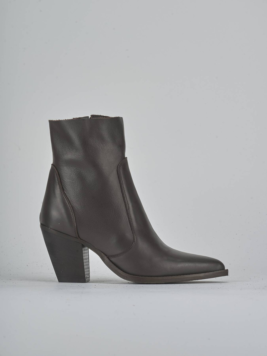 Botines de tacón alto tacón 6 cm marrón oscuro cuero