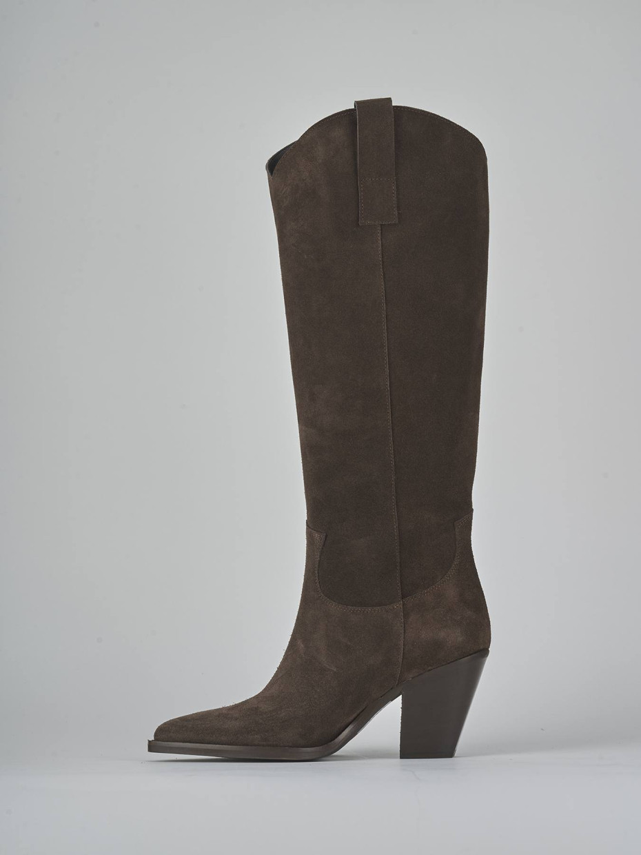 High heel boots heel 8 cm dark brown suede