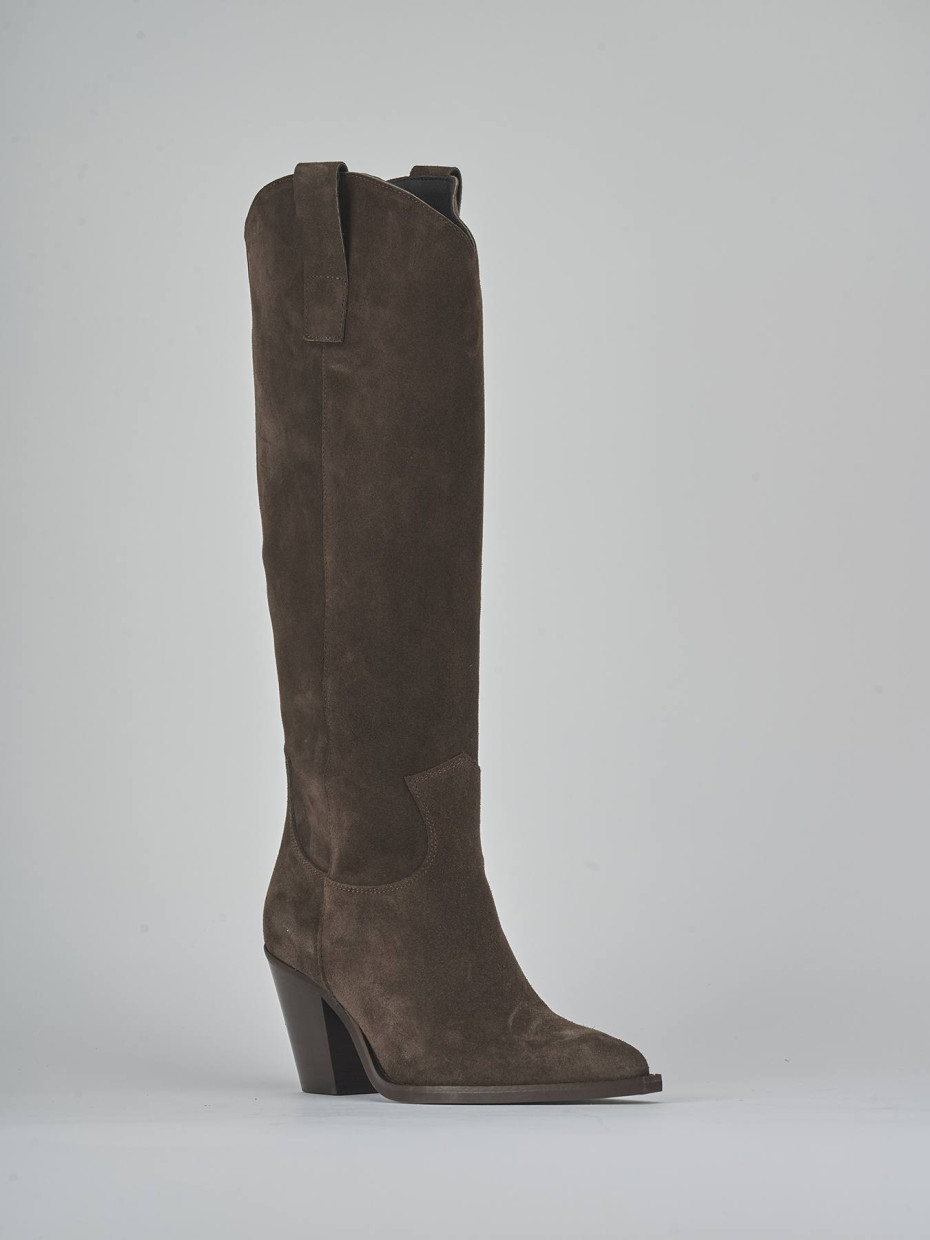High heel boots heel 8 cm dark brown suede