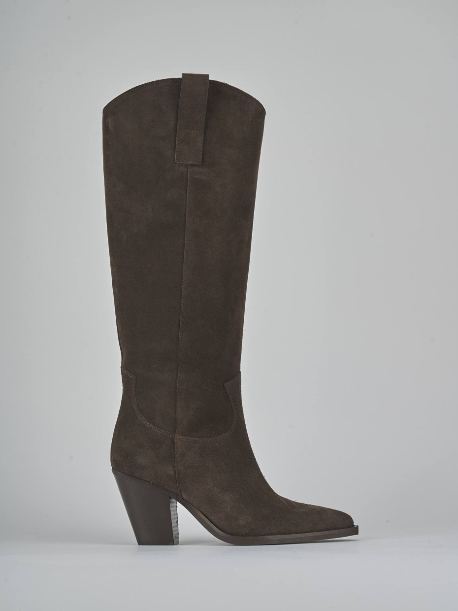 High heel boots heel 8 cm dark brown suede